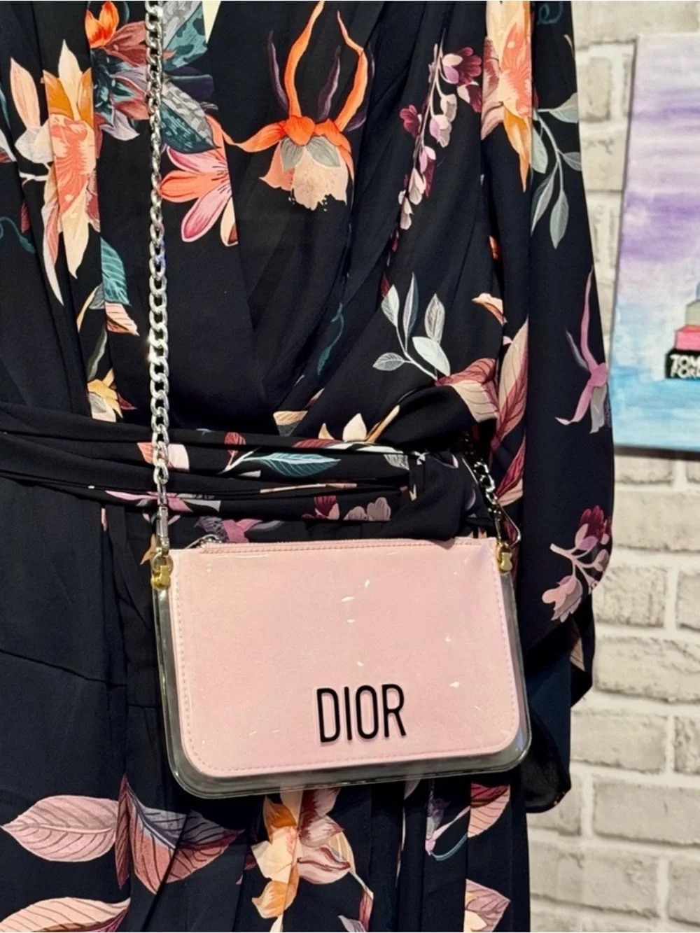 Dior Blush Pink Patent Crossbody Bag Silver Chain Beauty VIP - Picture 6 of 8